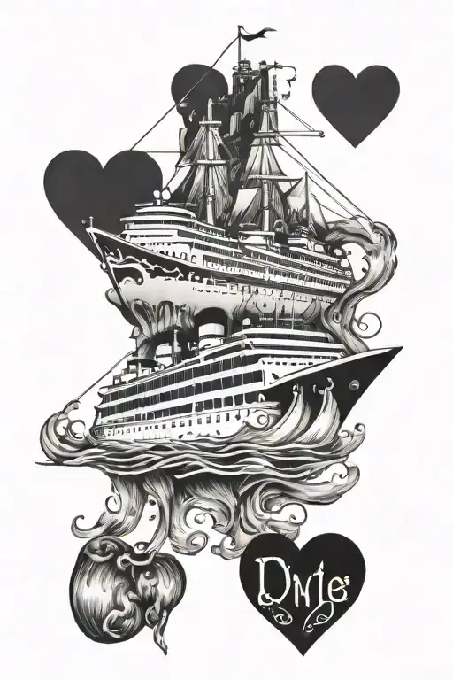 date of birth and death, heartbeat and cruise ship tattoo design idea