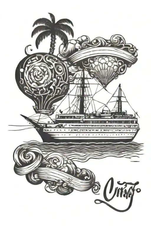 date of birth and death, heartbeat and cruise ship tattoo design idea