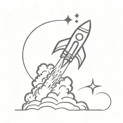 A minimalist tattoo of a rocket launching into space, with the client's occupation symbol subtly incorporated into the design tattoo design idea
