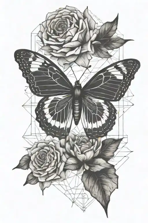 butterfly and mandela tattoo design idea