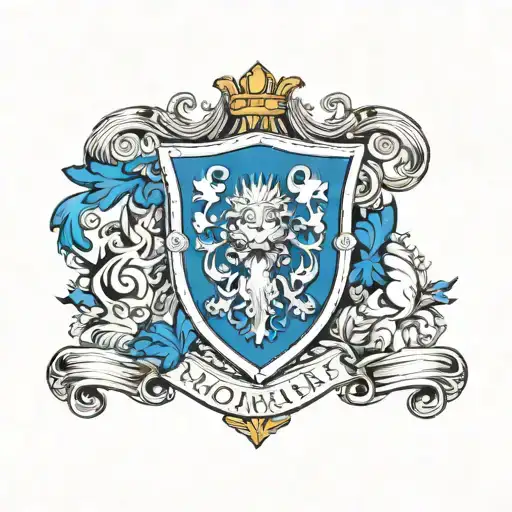 Monahan Family Crest shield with virtues tattoo design idea