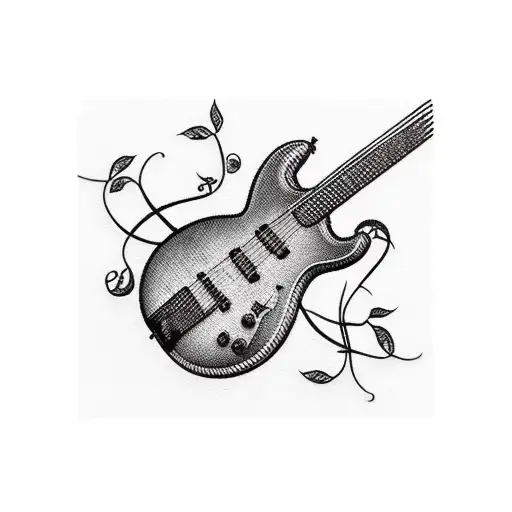 guitar with vines and leaves tattoo design idea