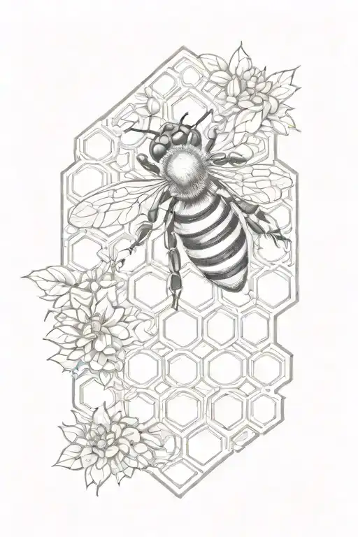 bee on honeycomb sleeve with light shading more line work  tattoo design idea