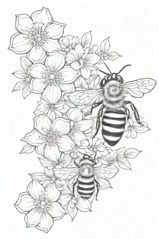 bee on honeycomb with flowers sleeve with light shading more line work tattoo design idea