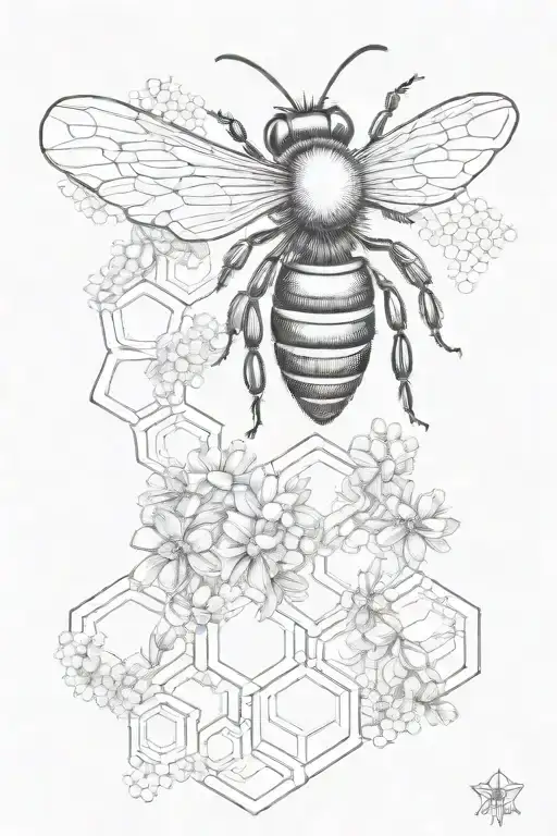bee on honeycomb sleeve with light shading more line work  curve tattoo design idea