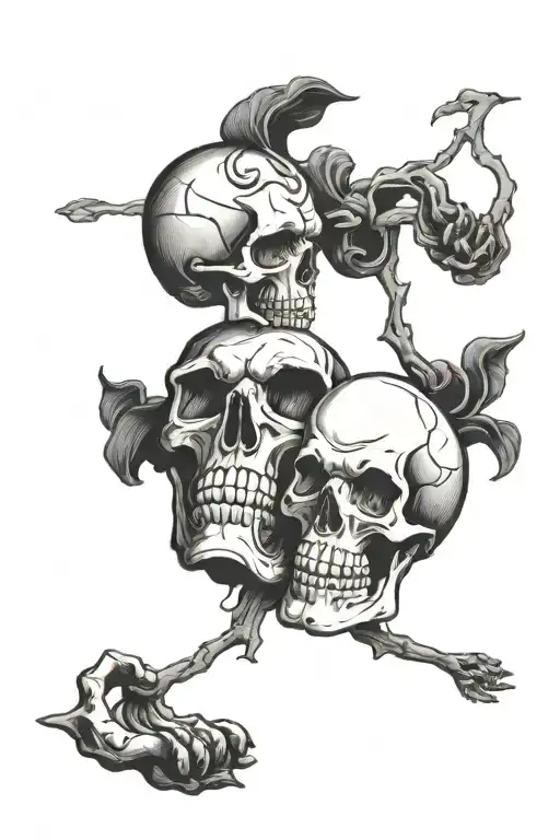 Overthinking skull fighting each other x brain and heart  tattoo design idea