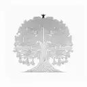 a tree that is half pine and half willow with geometric frame and shining stars tattoo design idea