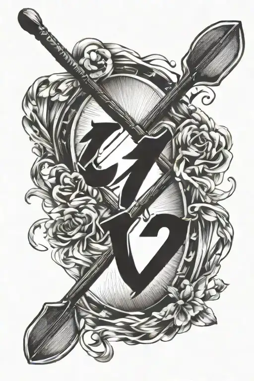 crossed sports oars with the numbers 17 and 07 distributed on both oars tattoo design idea