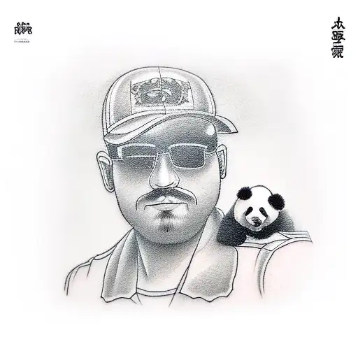 Design a tattoo of a truck driver with a panda passenger listening to music tattoo design idea