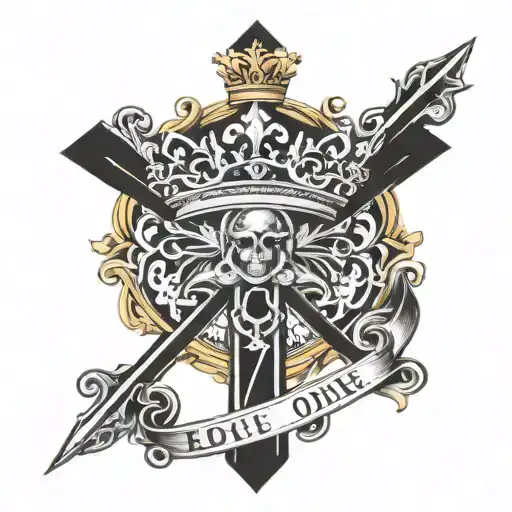 Catholic Cross, crown with the words love yourz  tattoo design idea