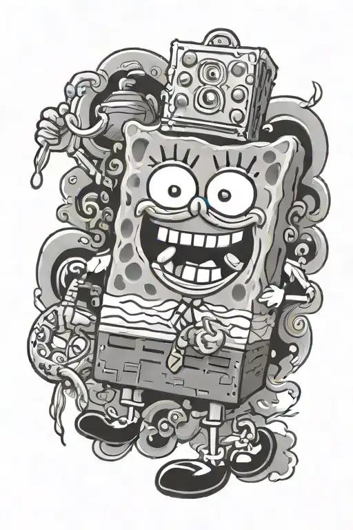 spongebob with girl tattoo design idea
