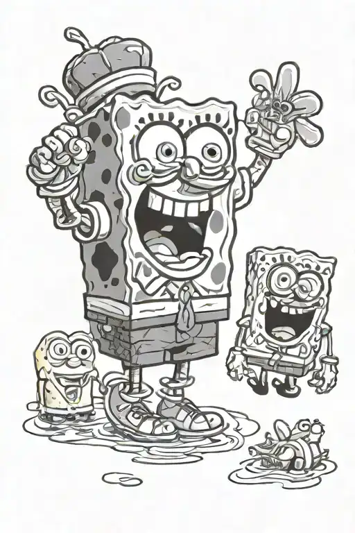 Spongebob with girls tattoo design idea