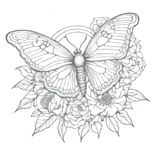 lunar moth with peonies tattoo design idea