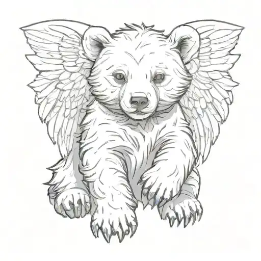 bear cub with angel wings tattoo design idea