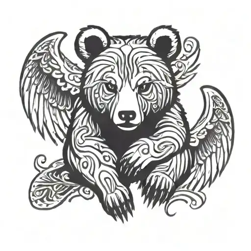 bear cub with angel wings tattoo design idea