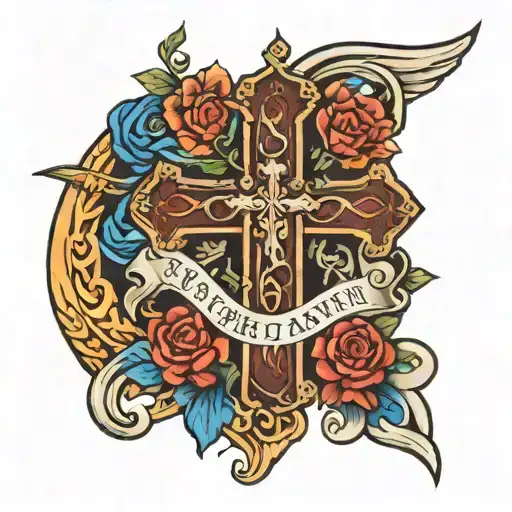 cross tattoo , with the names of Fabio, Fernando, Mariela, Sonia, marta, Jorge tattoo design idea