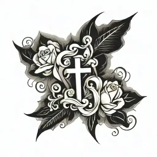 simple cross tattoo with names of Fabio, Fernando, Mariela, Sonia, marta, Jorge tattoo design idea