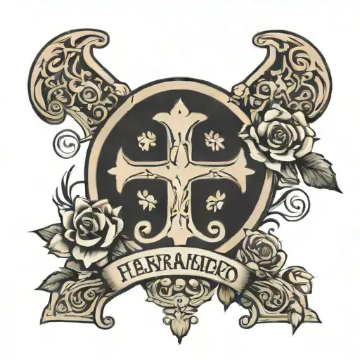 cross tattoo with names of Fabio, Fernando, Mariela, Sonia, marta, Jorge tattoo design idea