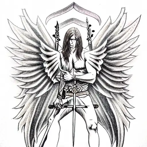 male angel warrior with sword tattoo design idea