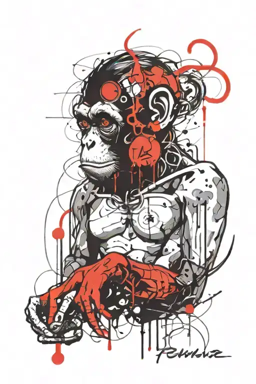 monkey heart surgeon in Japan style   tattoo design idea