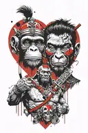 monkey heart surgeon with samurai warrior holding tattoo design idea