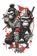 monkey heart surgeon with samurai warrior holding tattoo design idea