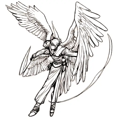 A man With wings, smooth lines, Grace, thin circles, magic, fantasy, длинная татуировка  tattoo design idea