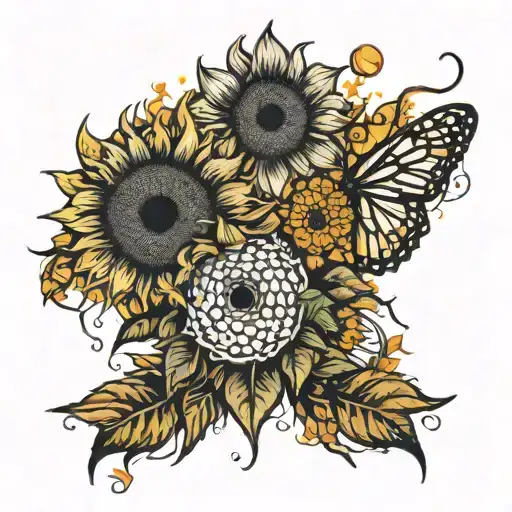 Sunflowers and honey combs tattoo design idea