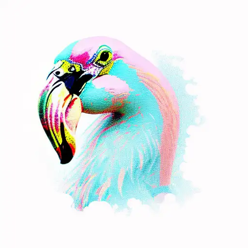 flamingo profile, on lagoon, polygons tattoo design idea