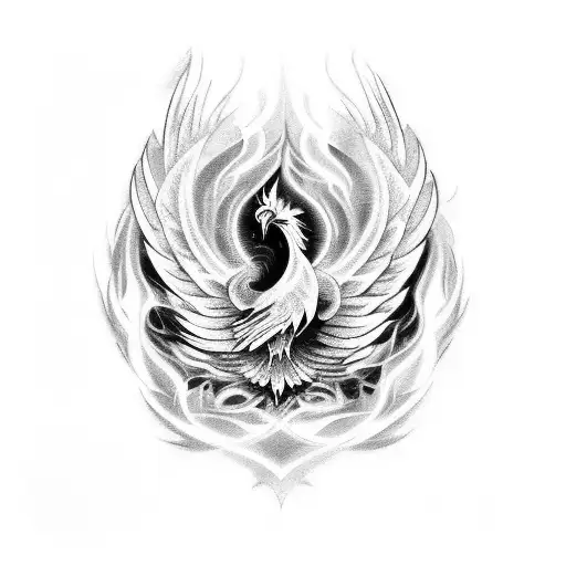 A tattoo design of a majestic phoenix rising from a vinyl record, with flames transforming into musical waves and notes tattoo design idea