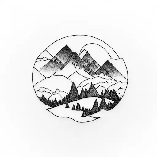 A mountain landscape with a hidden knife silhouette tattoo design idea