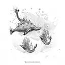 A seahorse and stingray in a sketch style underwater scene tattoo design idea