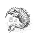 A seahorse and stingray in a sketch style underwater scene tattoo design idea