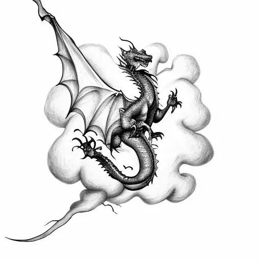 dragon flying out of clouds tattoo design idea