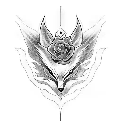 sleeve with rose phoenix and wolf  tattoo design idea