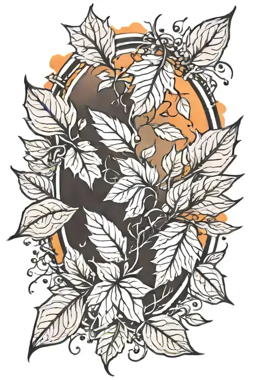 sunset and autumn leaves tattoo design idea
