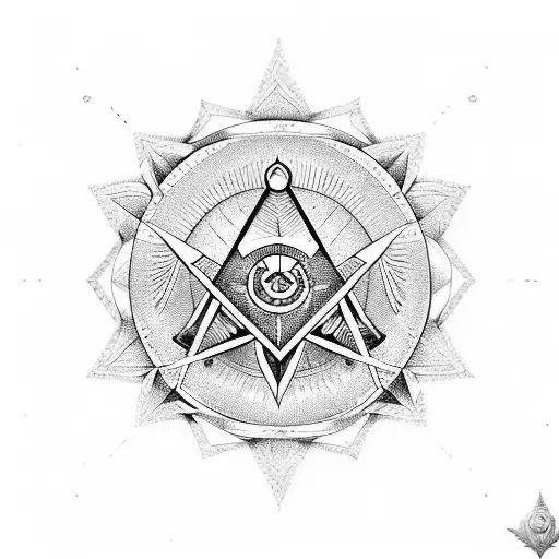 Freemason symbol incorporated into a mandala tattoo design idea