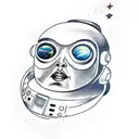 space, planets,  fat astronaut woman, galaxy, oldschool tattoo design idea