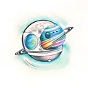 space, planets,  fat astronaut woman, galaxy, oldschool tattoo design idea