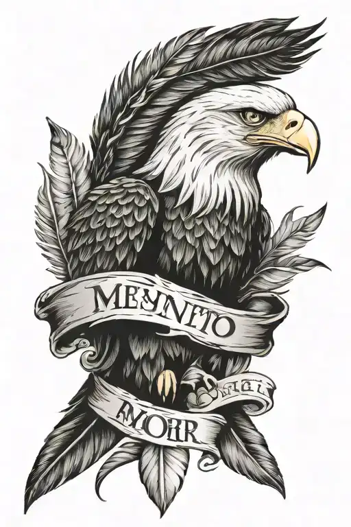 eagle, feather, forearm, Latin phrase "memento mori" tattoo design idea