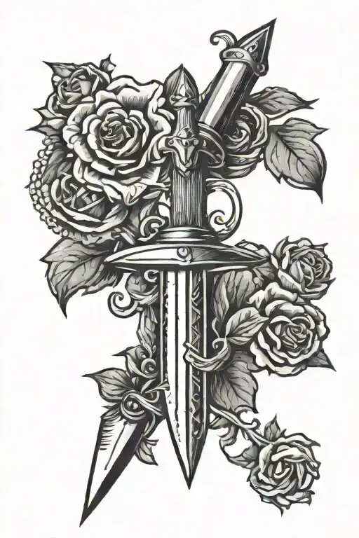 dagger piercing tattoo design idea