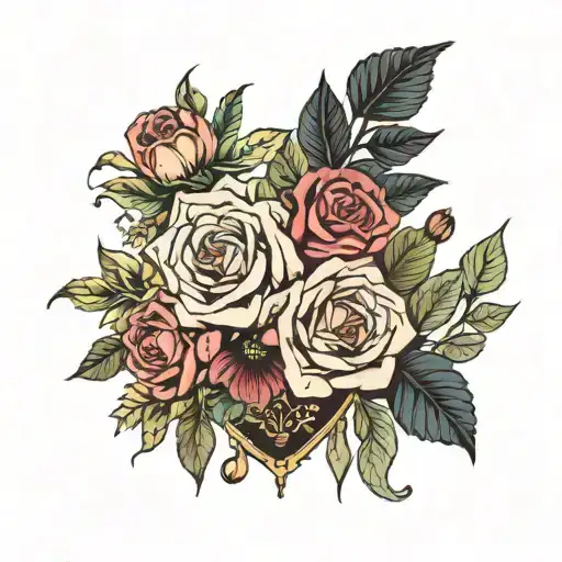 dark romance book surrounded by bold floral tattoo design idea