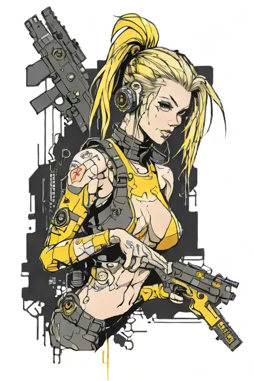 girl cyberpunk 2077 tattoo design idea