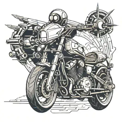 A futuristic motorcycle merging with a rocket ship, symbolizing the connection between aerospace technology and the thrill of riding tattoo design idea