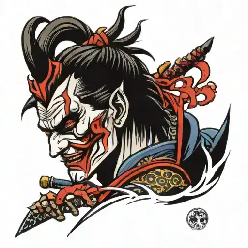 samurai warrior/ joker face tattoo design idea