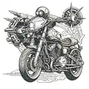 A futuristic motorcycle merging with a rocket ship, symbolizing the connection between aerospace technology and the thrill of riding tattoo design idea