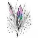colourful feather with dew drop and written never give up in black colour tattoo design idea