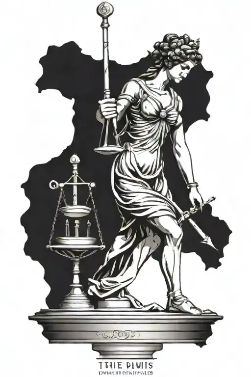themis statue with scale balanced tattoo design idea