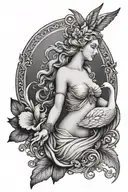 aphrodite statue with shell and swan tattoo design idea