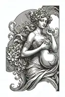 aphrodite statue with shell and swan tattoo design idea